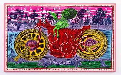 Grayson Perry, Selfie with Political Causes (woodcut) (2018). Woodcut. Edition of 15. 293 x 302 cm. Signed by the artist and accompanied by a numbered certificate. Courtesy Paragon.