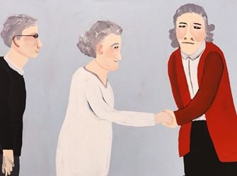 Vincent Namatjira, The Queen and James Cook Shake Hands, 2015. Acrylic on canvas. 91 x 122cm.