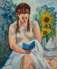 Geneviève Sauty nue lisant by Henri Manguin contemporary artwork painting, works on paper