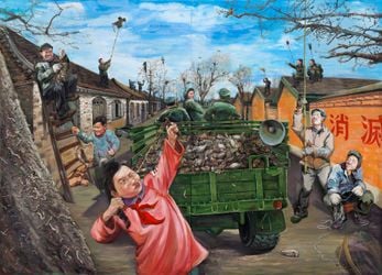 Cao Yu, The Last Sparrow (2022). Oil on canvas, 210 x 290 cm. Courtesy the artist and Galerie Urs Meile.
