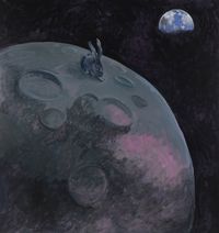 Rabbit on the Moon by Charles Hascoët contemporary artwork painting