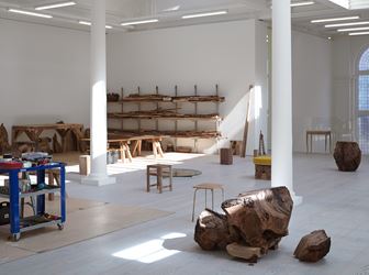 Exhibition view: Danh Vō, Cathedral Block, Prayer Stage, Gun Stock, Marian Goodman Gallery, London (18 September–1 November 2019). Courtesy the artist and Marian Goodman Gallery. Photo: Nick Ash.