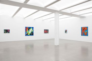 Exhibition view: Gérard Schneider, Rhapsody in Blue, Perrotin, New York (27 October–22 December 2023). © Schneider / ADAGP, Paris, & ARS, New York 2023. Courtesy  the Estate of Gérard Schneider and Perrotin. Photo: Guillaume Ziccarelli.