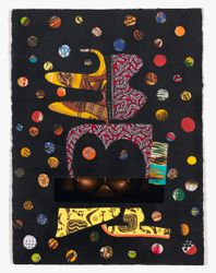 Tony Albert, Abstract: Aboriginal Art IV (2020). Acrylic and vintage appropriated fabric on Arches paper. 76 x 57 cm. Courtesy the artist and Sullivan+Strumpf.Image from:Tony Albert's Reverse Ethnography of AboriginaliaRead InsightFollow ArtistEnquire