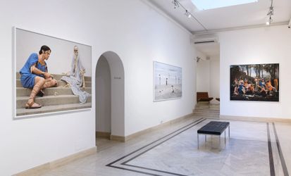 Exhibition view: Eleanor Antin and Giorgio de Chirico, Roman Allegories & Greek Mythologies, Richard Saltoun Gallery, Rome (10 January 2023 – 15 February 2023). Courtesy Richard Saltoun Gallery.