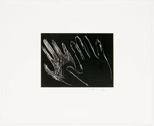 Bruce Nauman, Untitled (Hands) (1990–1991). Drypoint with aquatint on Somerset Satin paper. 16 3/4 x 19 1/2 inches. Courtesy David Zwirner.