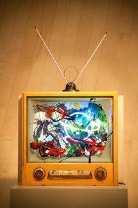 Neon TV - Dish=Antenna by Nam June Paik contemporary artwork sculpture, mixed media