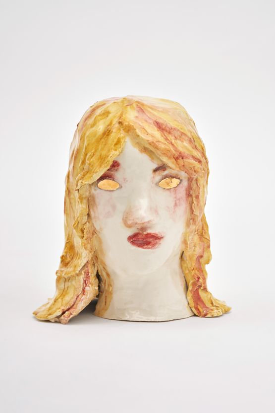 Smiling girl  Golden eyes by Klara Kristalova contemporary artwork Sculpture