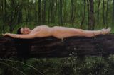 Nude lying on a tree by Maryam Yusifaliyeva contemporary artwork painting