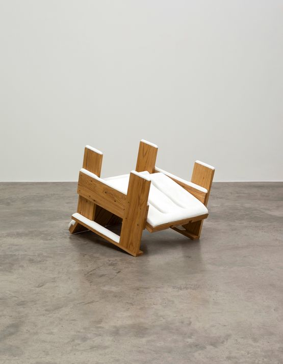 Overturned Rietveld chair after a snow flurry by Ryan Gander contemporary artwork Sculpture