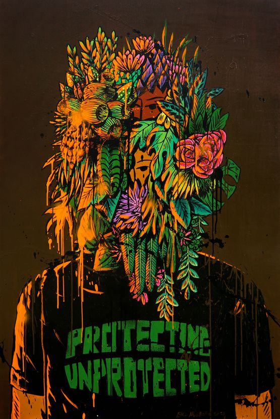 Protecting Unprotected by Eko Nugroho contemporary artwork Painting