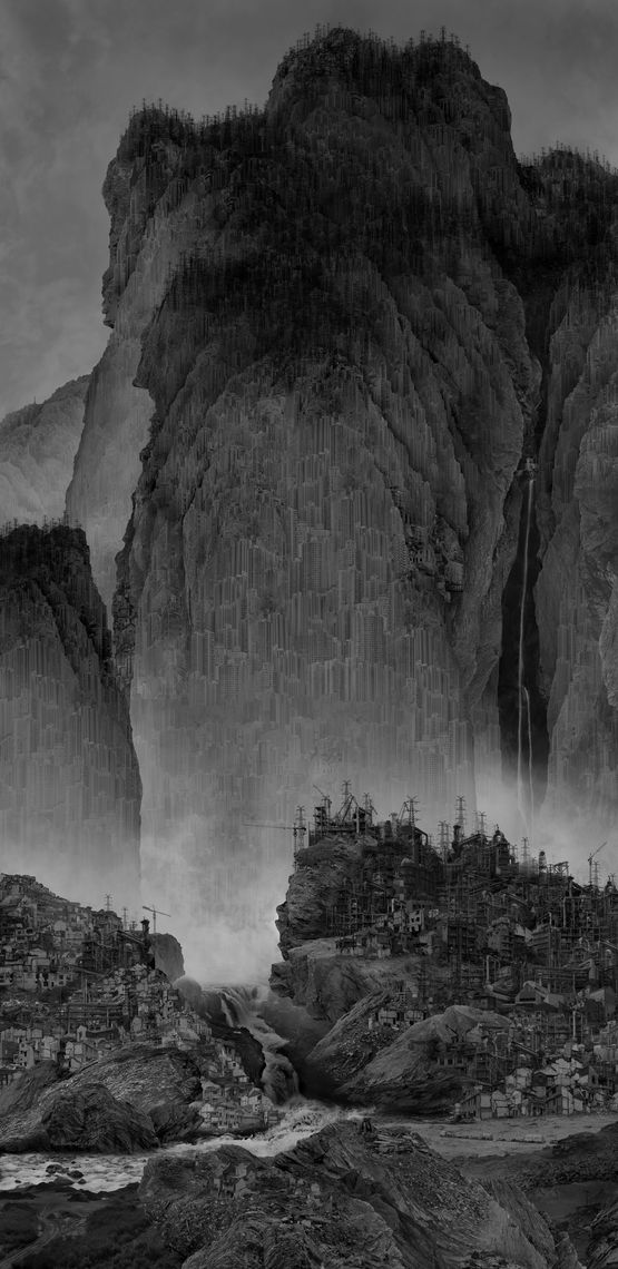 Artificial Wonderland II Travelers among Mountain and Streams by Yang Yongliang contemporary artwork Painting