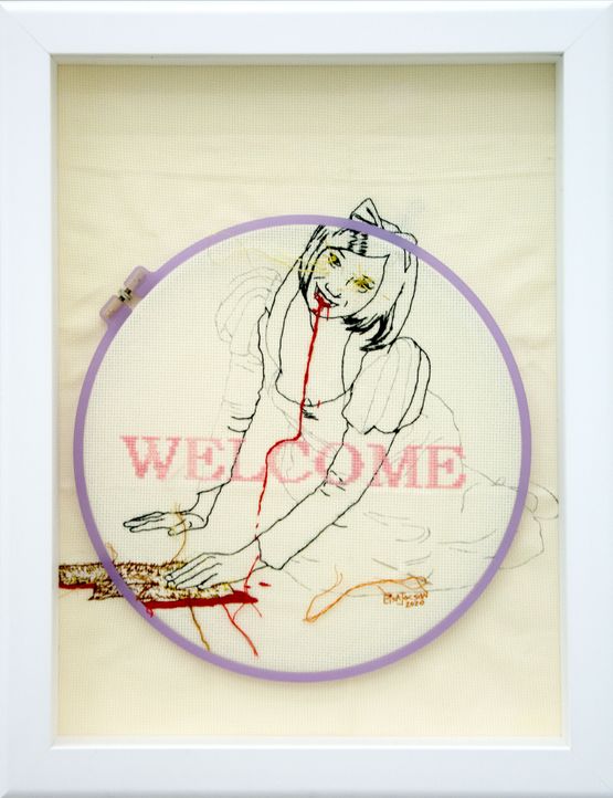 Welcome by Eisa Jocson contemporary artwork Textile