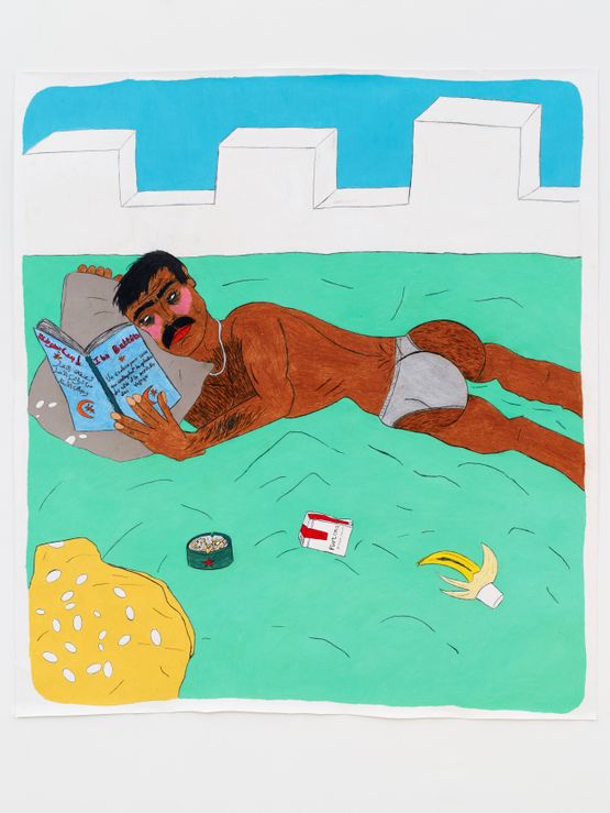 Bedwork  The New Man reading Ibn Battuta by Soufiane Ababri contemporary artwork Painting
