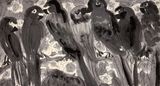 Seven Parrots and Roses BW by Walasse Ting contemporary artwork works on paper