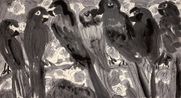 Seven Parrots and Roses BW by Walasse Ting contemporary artwork Works on Paper