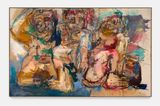 Three Immortals petrol blue and mustard yellow by Daniel Crews-Chubb contemporary artwork drawing painting