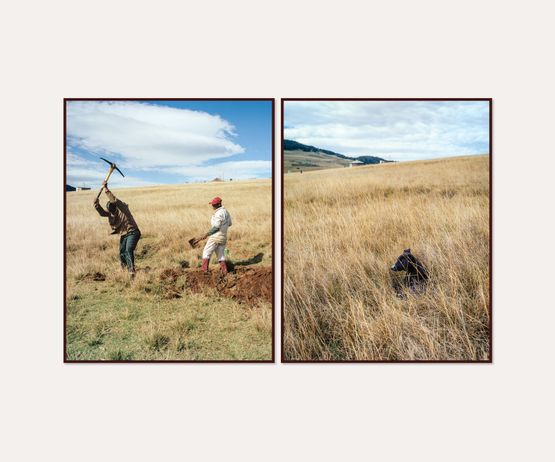 Rebuilding Grandmothers House with My Brother My Cousin and My Aunties Dog Cofimvaba Eastern Cape I  II by Lindokuhle Sobekwa contemporary artwork Print