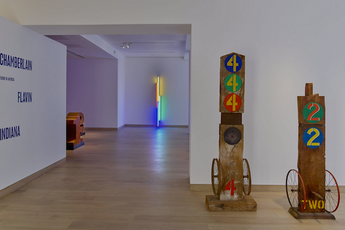 Contemporary art exhibition Group Exhibition Found in America Chamberlain Flavin Indiana at Waddington Custot London United Kingdom