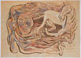 Portrait with White Horse and Female Body by Mao Xuhui contemporary artwork painting works on paper