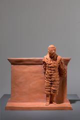 Figure in puffy coat at Owatonna by Linda Marrinon contemporary artwork sculpture