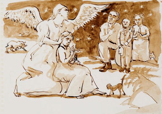 Adoration by Paula Rego contemporary artwork Works on Paper