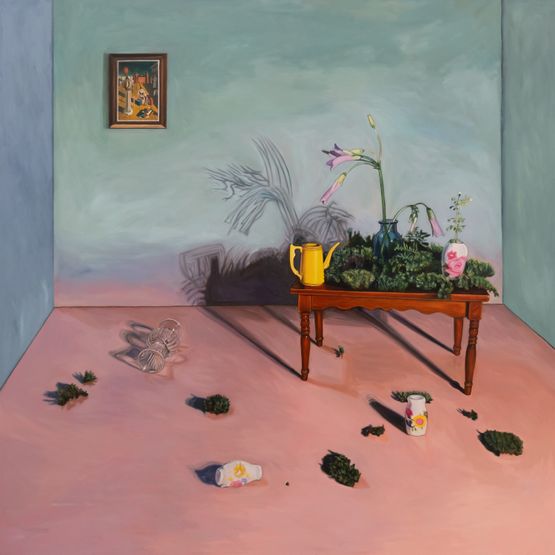 Dilaw na Lagadera at Tatlong Paraluman After De Chirico  The Yellow Sprinkler and the Three Muses After De Chirico by Yasmin Sison-Ching contemporary artwork Painting
