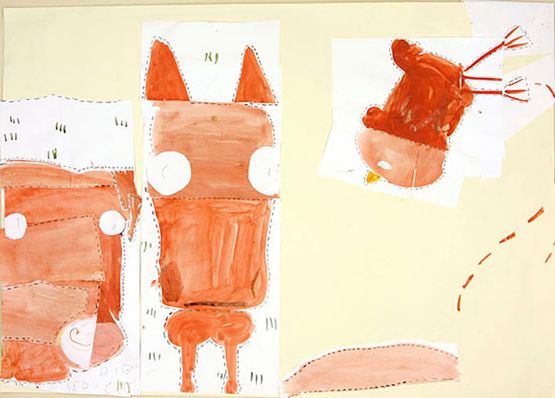 Horse Pig  Chicken fairy tale by Rose Wylie contemporary artwork Painting
