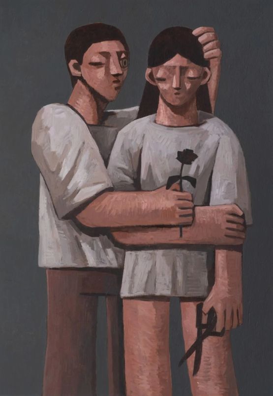Untitled Pair with Rose and Scissors by Heesoo Kim contemporary artwork Painting