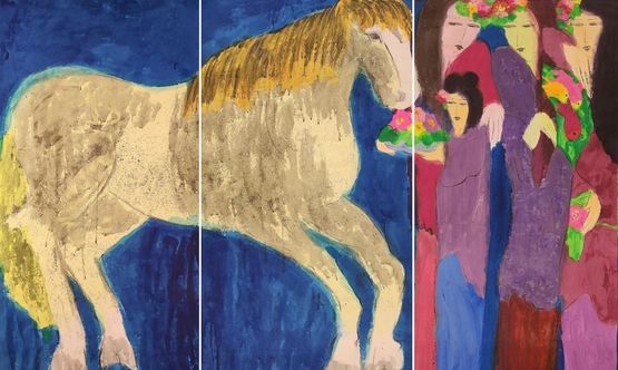Four Beauties and a Soft Yellow Horse by Walasse Ting contemporary artwork Painting