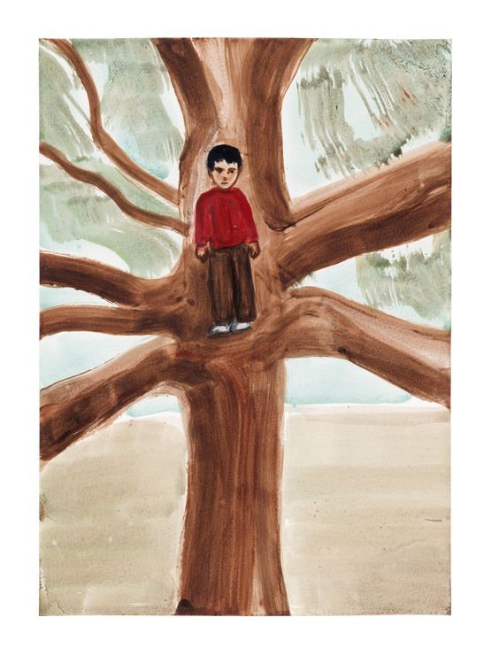 Boy in Tree by Matthew Krishanu contemporary artwork Painting