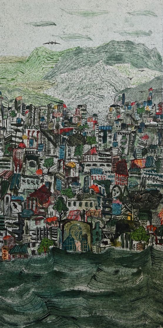 My City in Green Patina 2 by Zena Assi contemporary artwork Painting