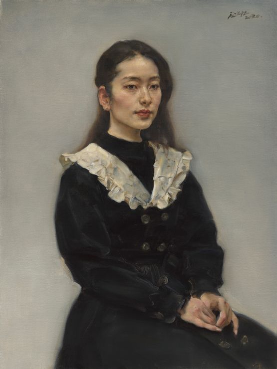The Girl in Black Dress by Pang Maokun contemporary artwork Painting