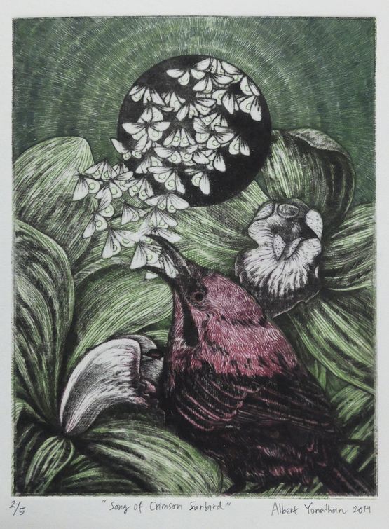 Song of Crimson Sunbird by Albert Yonathan Setyawan contemporary artwork Print