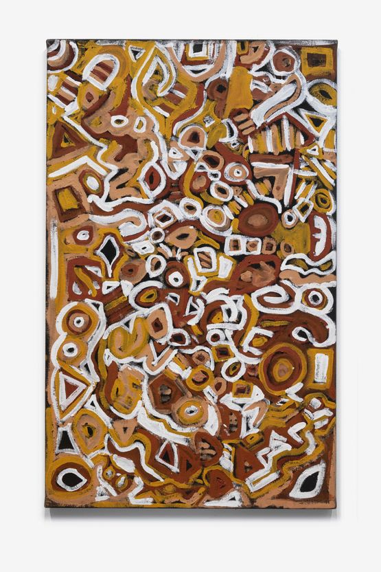 Pupuni Jilamara by Leon Russell Black contemporary artwork Painting