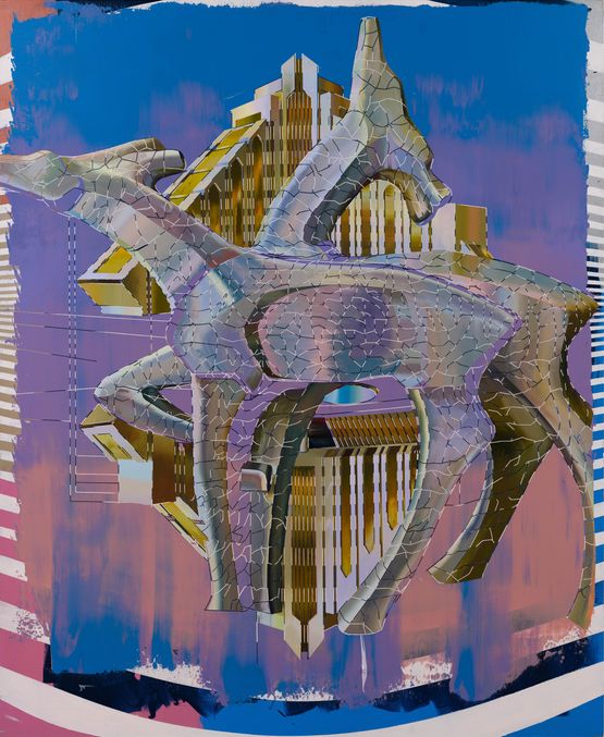 Two Ceramic Deer and The Central Bank of West African States Headquarter Dakar by Jie Cui contemporary artwork Painting
