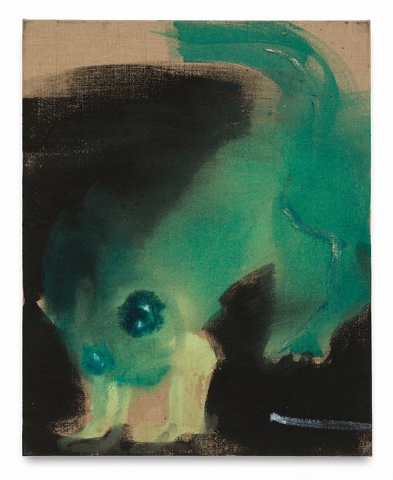 green cat dancing by Leiko Ikemura contemporary artwork Painting
