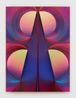 Split Orbs in yellow-orange purple red and blue by Loie Hollowell contemporary artwork Painting