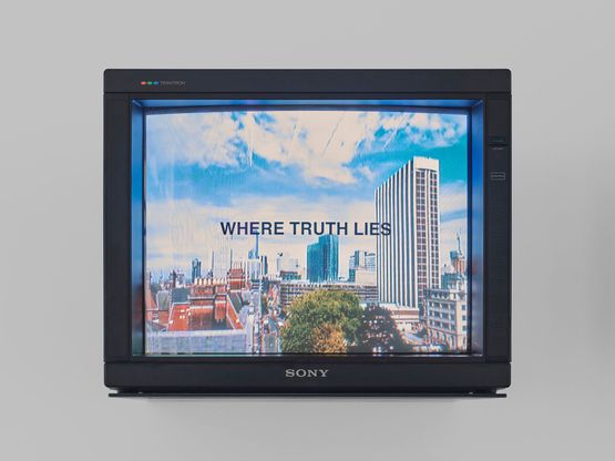 TV Text  Image WHERE TRUTH LIES by Gretchen Bender contemporary artwork Moving Image