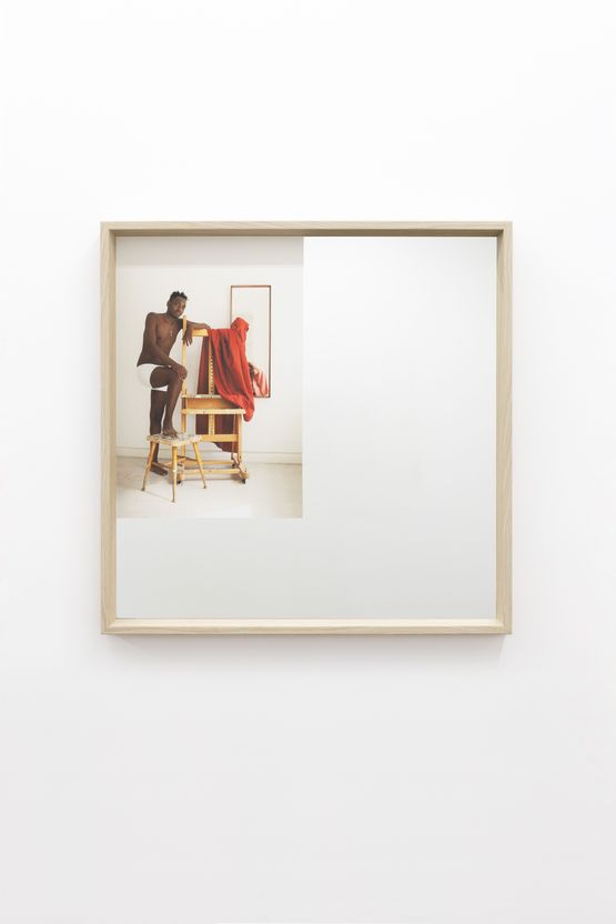 Me photographing Francis behind the easel by Lyndal Walker contemporary artwork Sculpture