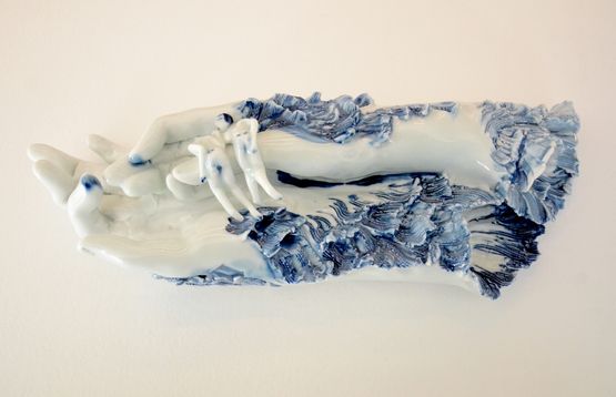 Losing Their Heads in the Landscape of a Hand by Geng Xue contemporary artwork Sculpture