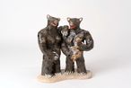 The Camataru Brothers Romanias most famous loan - sharks with their monkey they vaccinated so they could bring it to the mall by Ioana Maria Sisea contemporary artwork Sculpture