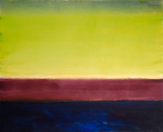 Meditative Landschaft blau - rot - gelb by Herbert Beck contemporary artwork Works on Paper