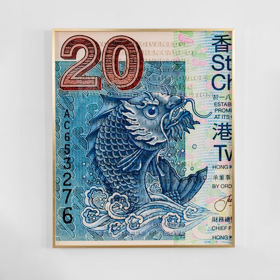 From the series Song for Time of Crisis  All is Full of Love Hong Kong Banknote by Carlos Aires contemporary artwork Painting