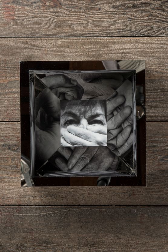 Mirrored Box with Face and Hands No.3 by Kalliopi Lemos contemporary artwork Sculpture