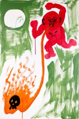 red boy fights monkey but in this story nothing is left of monkey guanyin ascended long ago by Jason Phu contemporary artwork painting