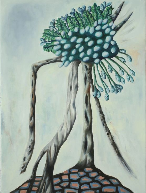Verholzte Baumskulptur weie Blasen by Hartmut Neumann contemporary artwork Painting