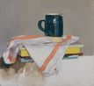 Dark Green Jug and Striped Cloth by Diarmuid Kelley contemporary artwork Painting
