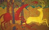 Golden Deer Chase by Timur DVatz contemporary artwork Painting