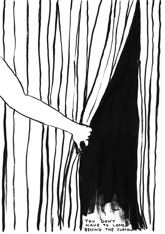 Untitled You Dont Have to Look Behind the Curtain by David Shrigley contemporary artwork Works on Paper
